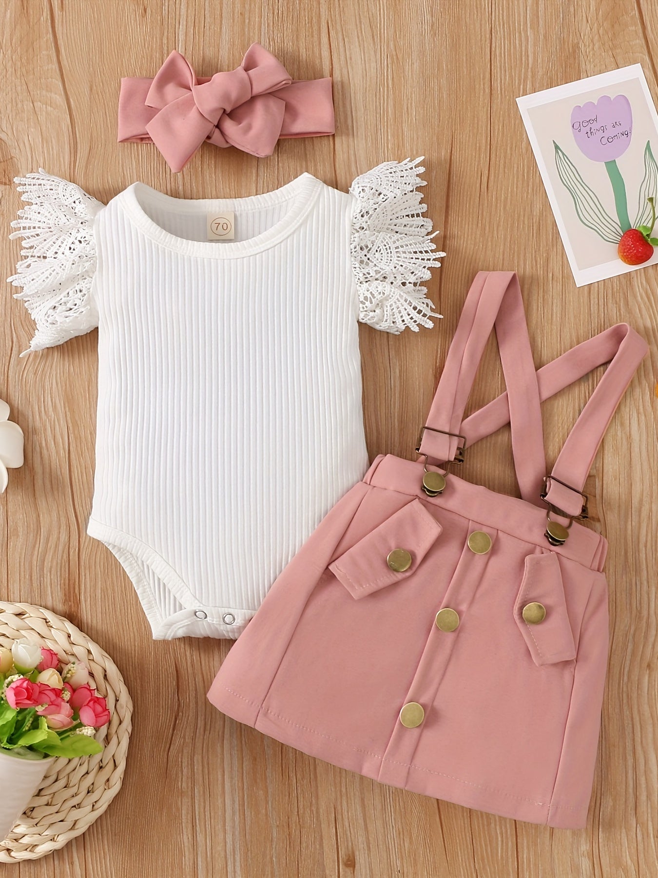 3pcs Baby Girls Casual Top & Suspender Skirt Set