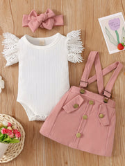 3pcs Baby Girls Casual Top & Suspender Skirt Set