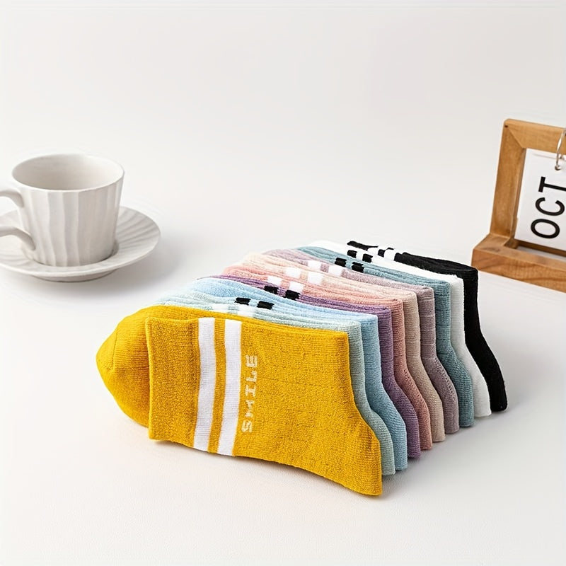 10 Pairs Letter Print Striped Socks Mid Tube Women's Stockings