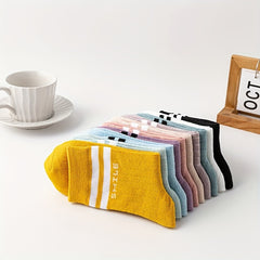 10 Pairs Letter Print Striped Socks Mid Tube Women's Stockings