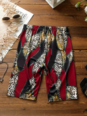Casual Solid Top & Print Shorts Set Women's Outfit