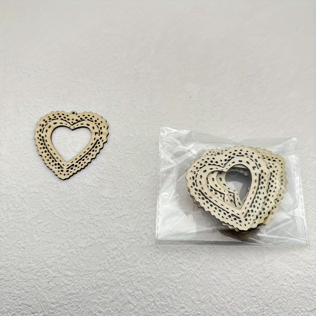 10 Heart Shape Wooden Sliced Pendant Engraved Hanging Ornament