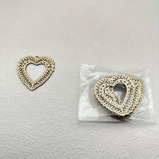 10 Heart Shape Wooden Sliced Pendant Engraved Hanging Ornament
