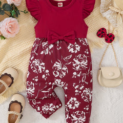 Baby Girls Floral Print Bowknot Romper Jumpsuit
