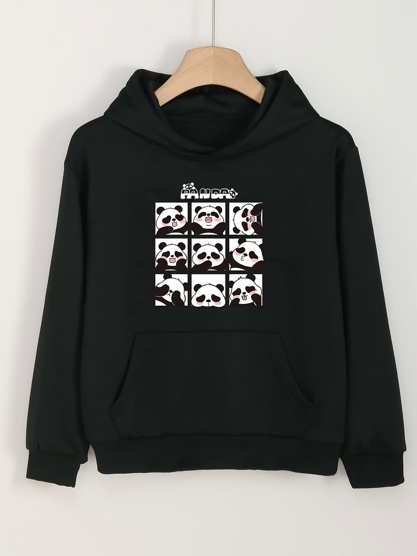 Girls Panda Pattern Hooded Sweatshirt Long Sleeve