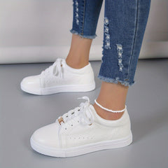 Flower Pattern Skate Shoes Metal Decor Lace Up Flat Shoes Low Top Casual Sneaker