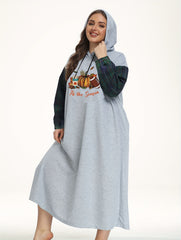Plus Size Rugby & Pumpkin Print Plaid Hooded Sleep Dress