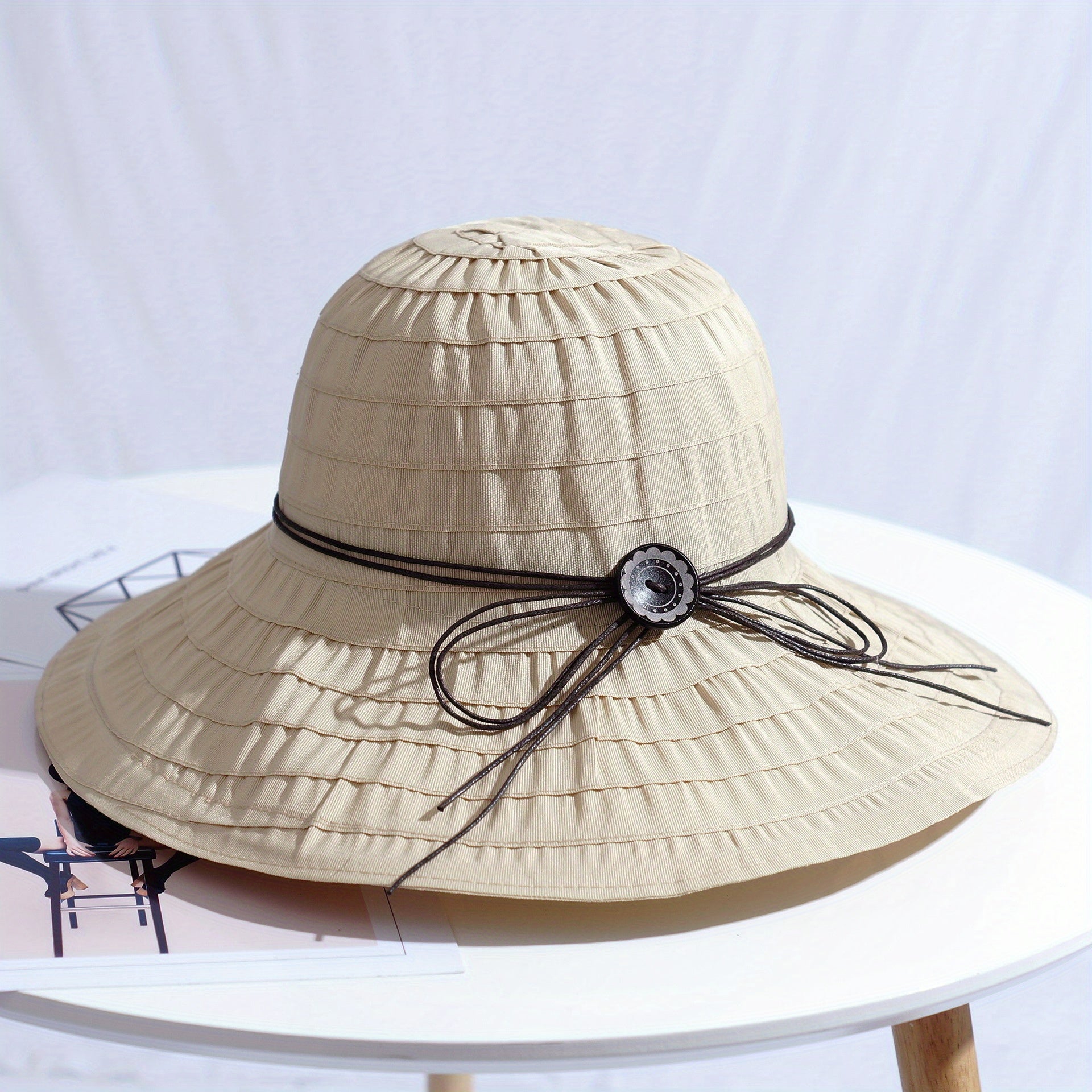 Foldable Sun Hat Bow Decor Cotton Bucket Hat Breathable