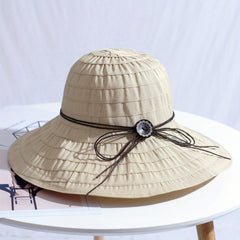 Foldable Sun Hat Bow Decor Cotton Bucket Hat Breathable