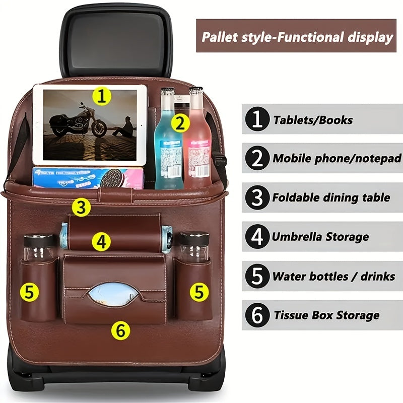Car Seat Storage Bag Leather Hanging Bag Car Chair Back Folding Storage Bag