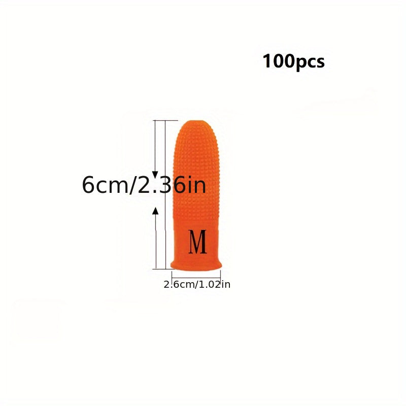 100pcs Latex Finger Cots Non-slip Protective Orange Disposable Thickened