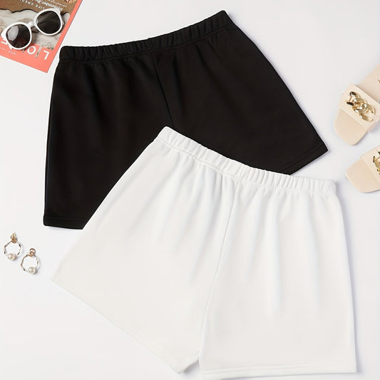 2 Pack Plus Size Basic Shorts Set Women's Elastic Stretch Two Piece Set