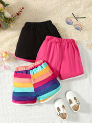 Girls' 3 Piece Shorts Rainbow Striped Casual Summer Sports Set