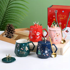 Christmas Gift Santa Claus Ceramic Cup with Spoon