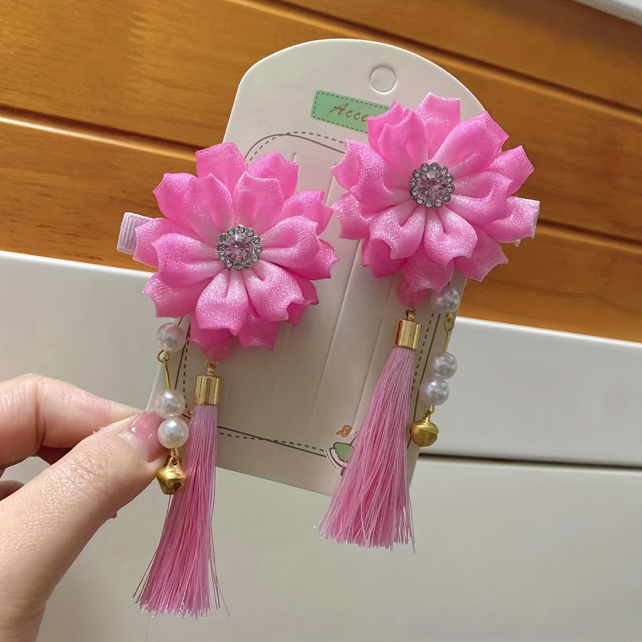 Girls Chinese Hanfu Headdress Hair Clip Flower Tassel Hairpin