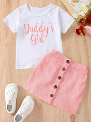 Toddler Baby Girls T Shirt Letter Print Round Neck Short Sleejsonves & Skirt Set