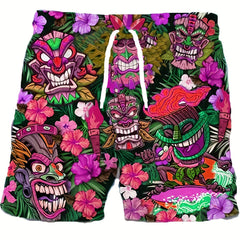 Cartoon Pattern Casual Stretch Drawstring Shorts Men's Pop Comfy Summer Shorts