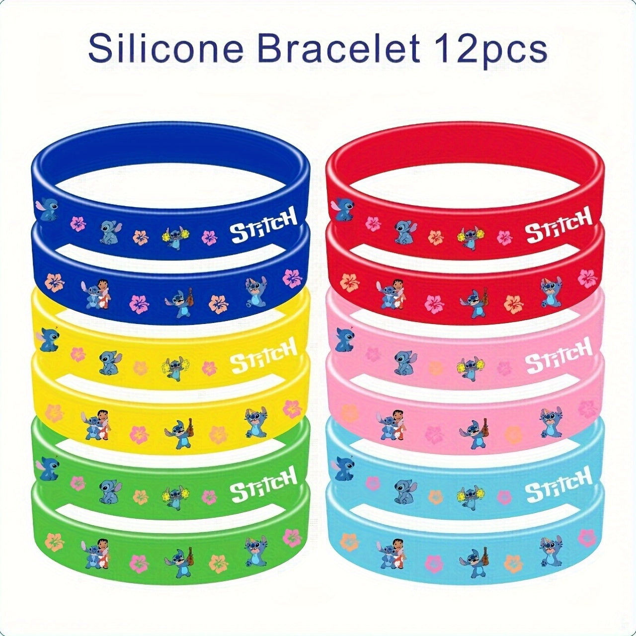12pcs Stitch Silicone Bracelet Set - Cartoon Character Designs