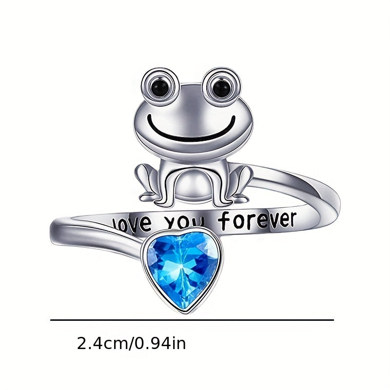 Frog Heart Charm Adjustable Animal Ring for Holiday Party Girls