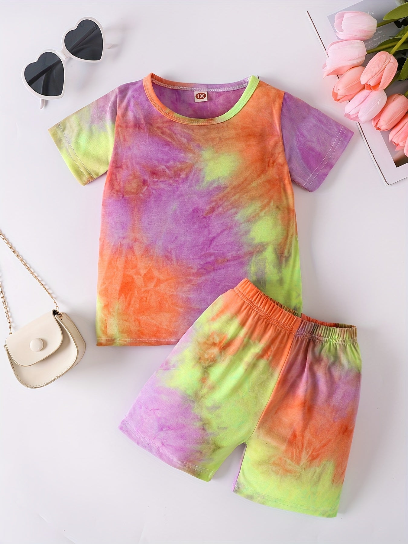 2pcs Girls Tie Dye T Shirts & Shorts Set Kids Summer Clothes