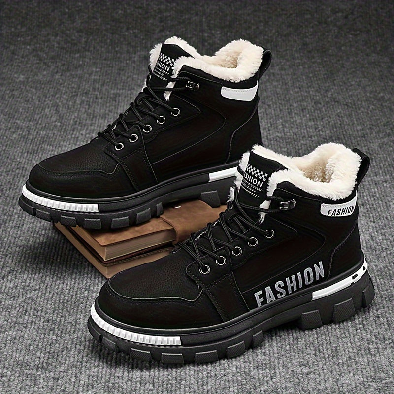 Men's Plush Lined Ankle Boots Non Slip Lace Up Shoes