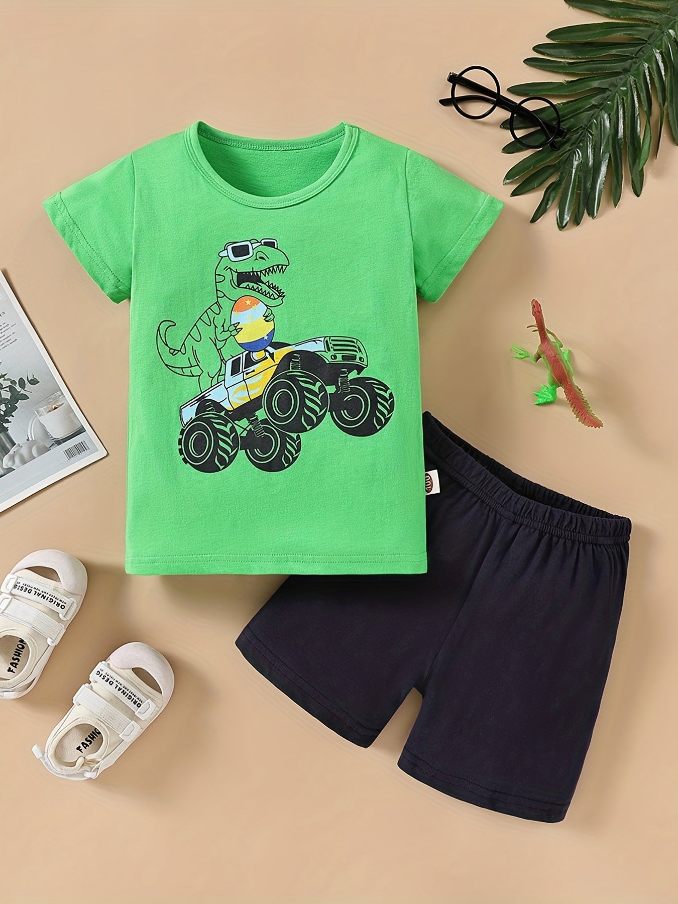 Boys Dino Easter Egg Off-road Vehicle Print Outfit Set