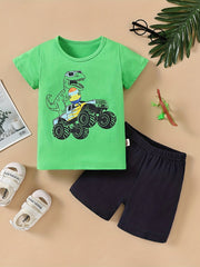 Boys Dino Easter Egg Off-road Vehicle Print Outfit Set
