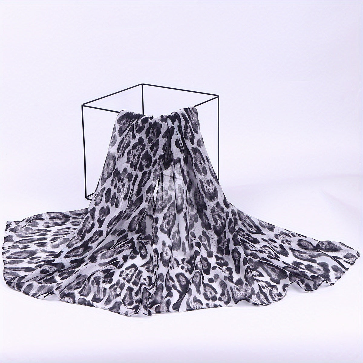 Leopard Print Voile Scarf Classic Shawl Casual Windproof Head Wrap Outdoor