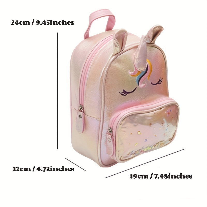 Kids Cartoon Sequins Backpack Waterproof PU Leather