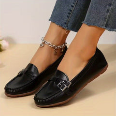 Women's Buckle Decor Slip On Loafers Soft Sole Outdoor Shoes