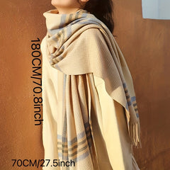 Cashmere Warm Scarf Plaid Print Tassel Shawl Windproof Head Wrap Scarves