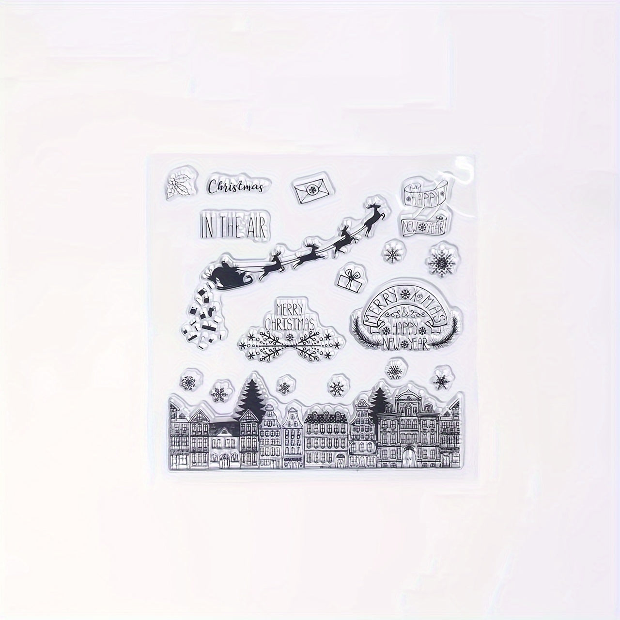 Christmas Santa Claus Snowflake House Transparent Stamp