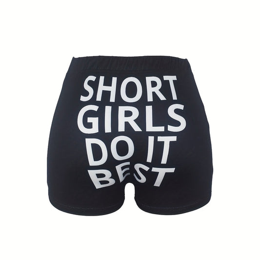 Letter Print Skinny Shorts for Women
