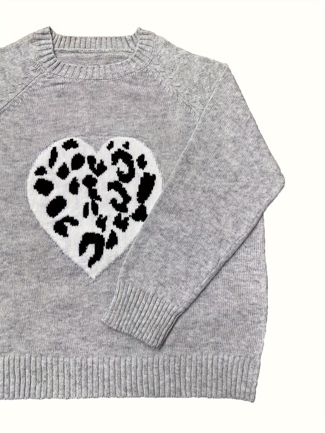 Casual Sweater Women's Plus Leopard Heart Pattern Pullover Jumper