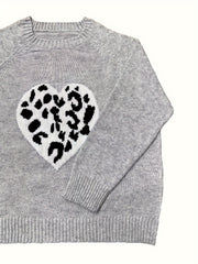 Casual Sweater Women's Plus Leopard Heart Pattern Pullover Jumper