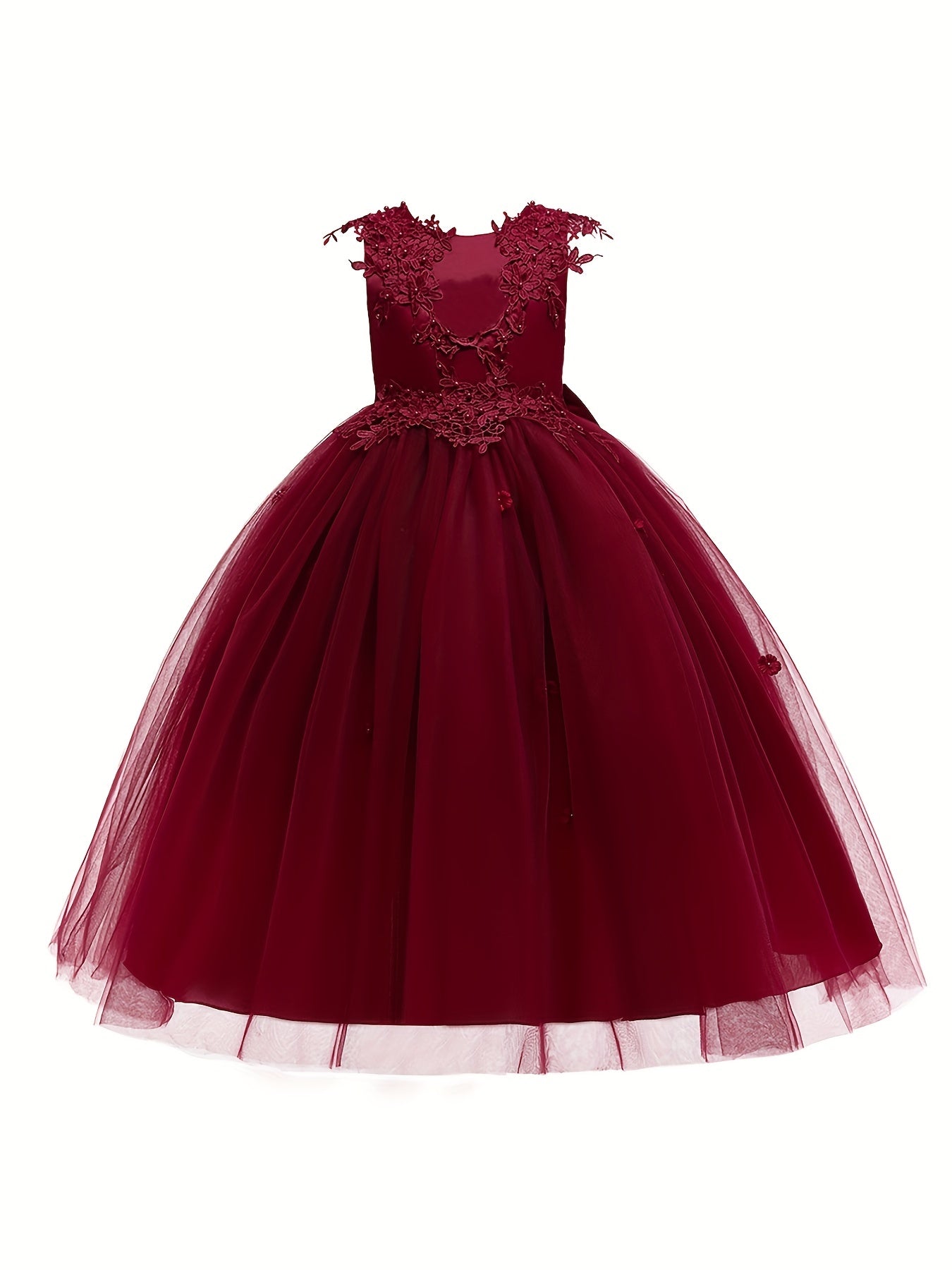 Girls Princess Dress Embroidered Backless Big Bow Flower Girls Wedding Dress
