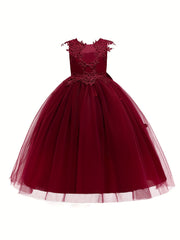 Girls Princess Dress Embroidered Backless Big Bow Flower Girls Wedding Dress