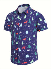 Christmas Elements Holiday Carnival Print Men's Casual Short Sleeve Shirt
