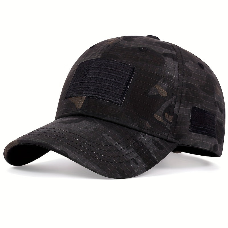 Men's Outdoor Camo Baseball Cap with American Flag Patch