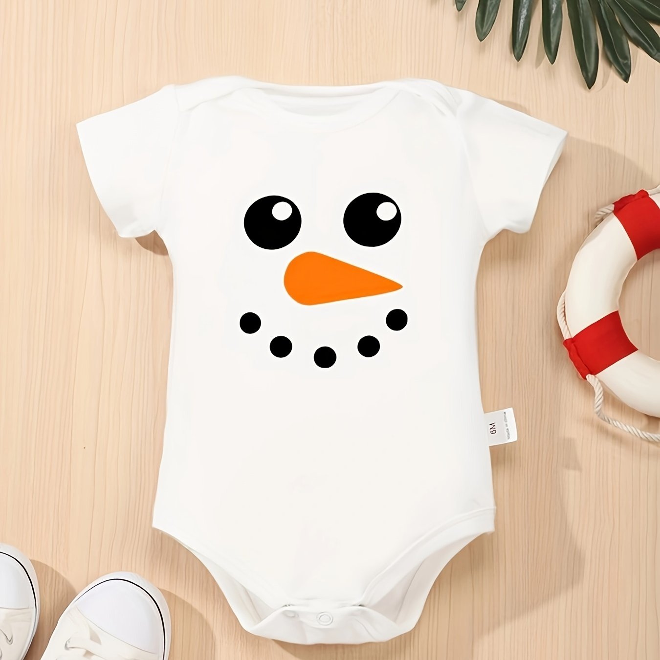 Snowman Smiling Face Print Baby Onesie Soft Romper
