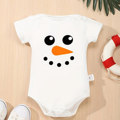 Snowman Smiling Face Print Baby Onesie Soft Romper