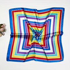 Stripe Print Neckerchief Silk Square Scarf Head Wrap Hair Accessory