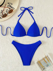 Push Up 2 Piece Set Bikini Triangle V Neck Tie Back Swimsuit