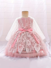 Girls Lace Floral Gown Princess Dress Long Sleeve Mesh Tutu Dress