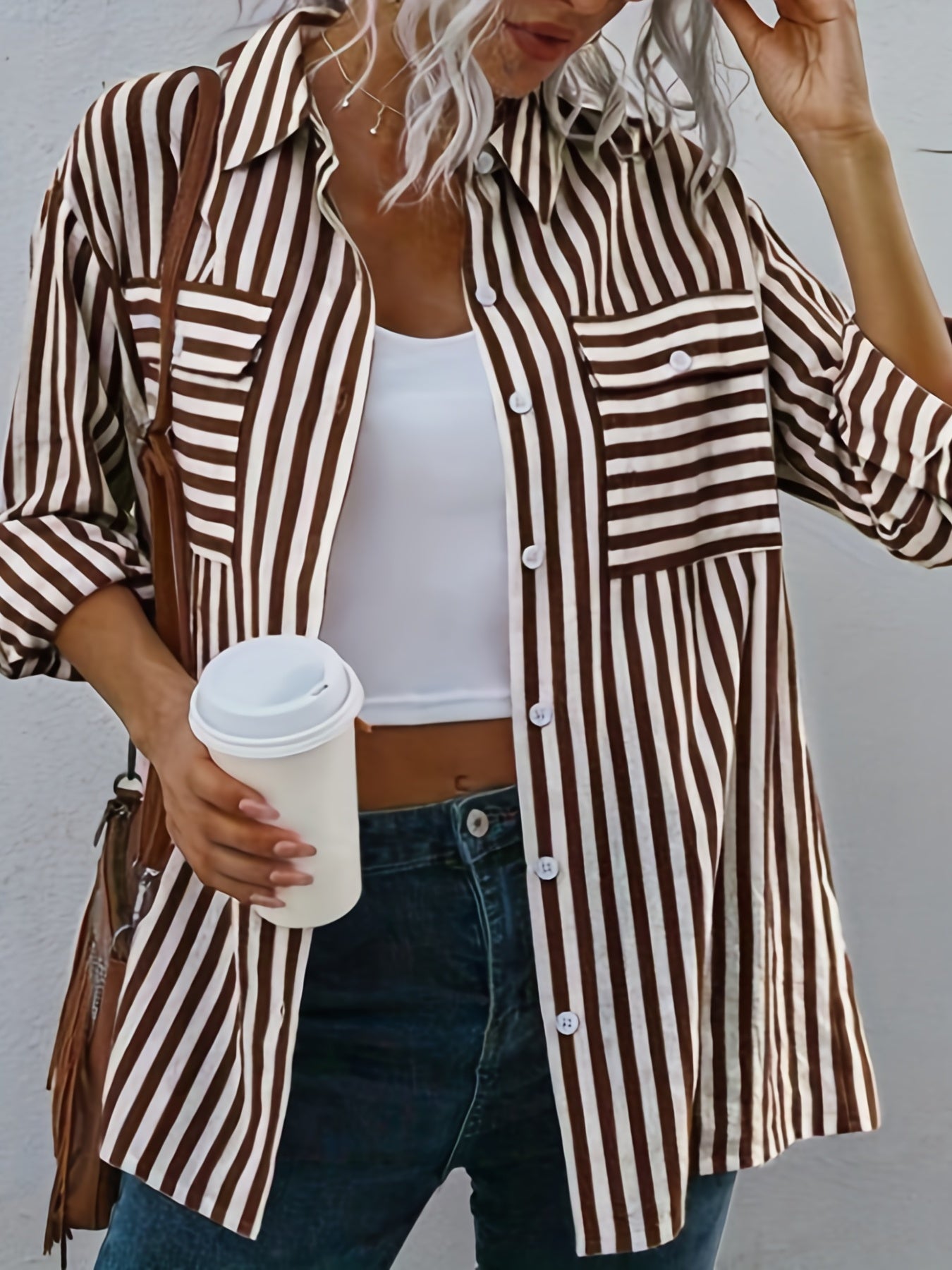 Women's Striped Long Sleeve Button Up Shirt