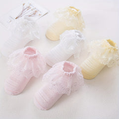 3 Pairs Girl's Mesh Breathable Cotton Socks - Spring Lace Toddler Socks