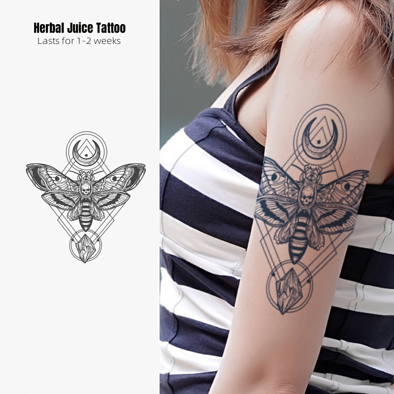 Waterproof Herbal Juice Tattoo Sticker Butterfly Bee & Skull Sweat Proof