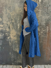 Chunky Knit Hooded Cardigan Long Open Front Sweater