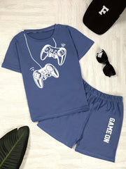 Boy's Gamepad Pattern T-shirt & Shorts Set - Summer Casual Outfit