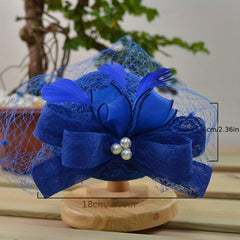 Veil Lace Fascinator Hats Faux Pearl Bowknot Decor Derby Hats